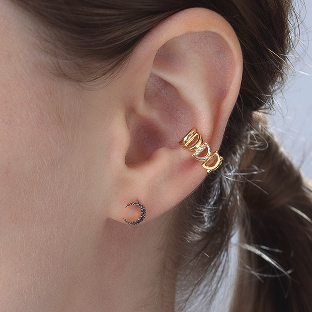 BLACK DIAMOND MOON PIERCED EARRING(片耳用)(2ZP1632)K18ピアス