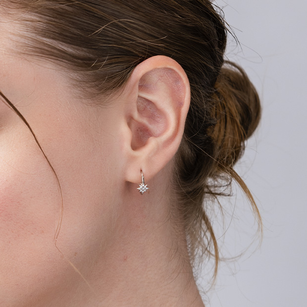 CROSSING STAR HOOP PIERCED EARRINGS(1XP0419)Pt950 ピアス｜スター