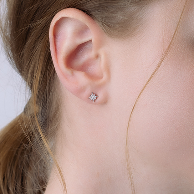DIAMOND CROSSING STAR PIERCED EARRING(片耳用)(2XP0343)Pt950 ピアス