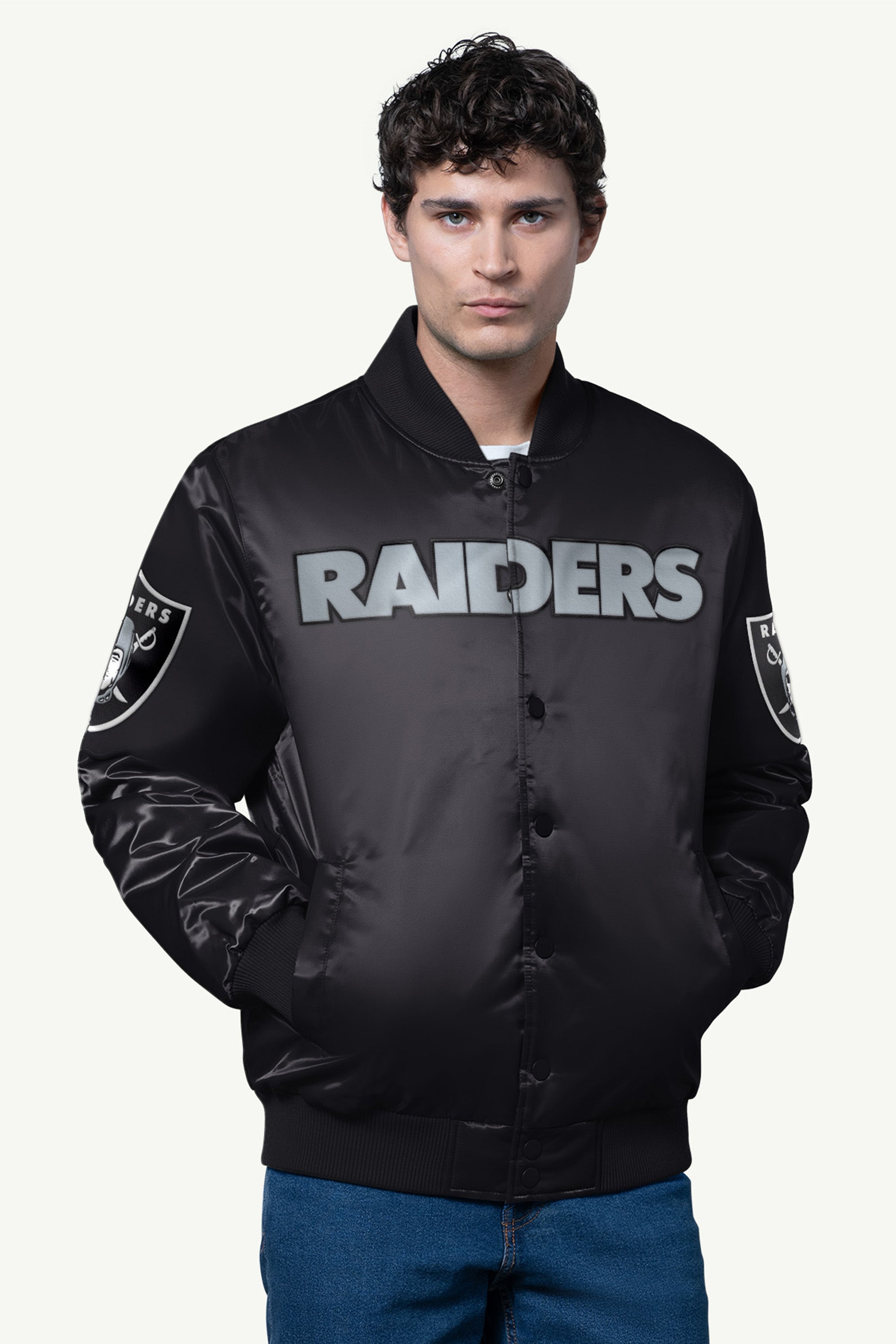 Mens Las Vegas Raiders Satin Varsity Jacket | NFL | Starter