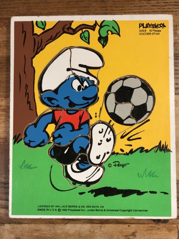 Playskool Smurf Football Wood Puzzle スマーフ ビンテージ パズル 80