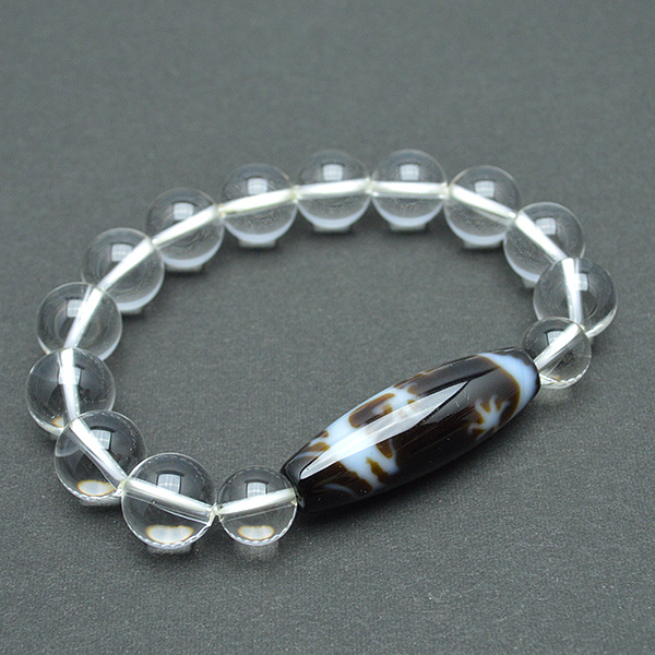 皇帝龍天珠(龍神天珠)五本爪・水晶 - 12mm玉、サイズ17cm | 天然石