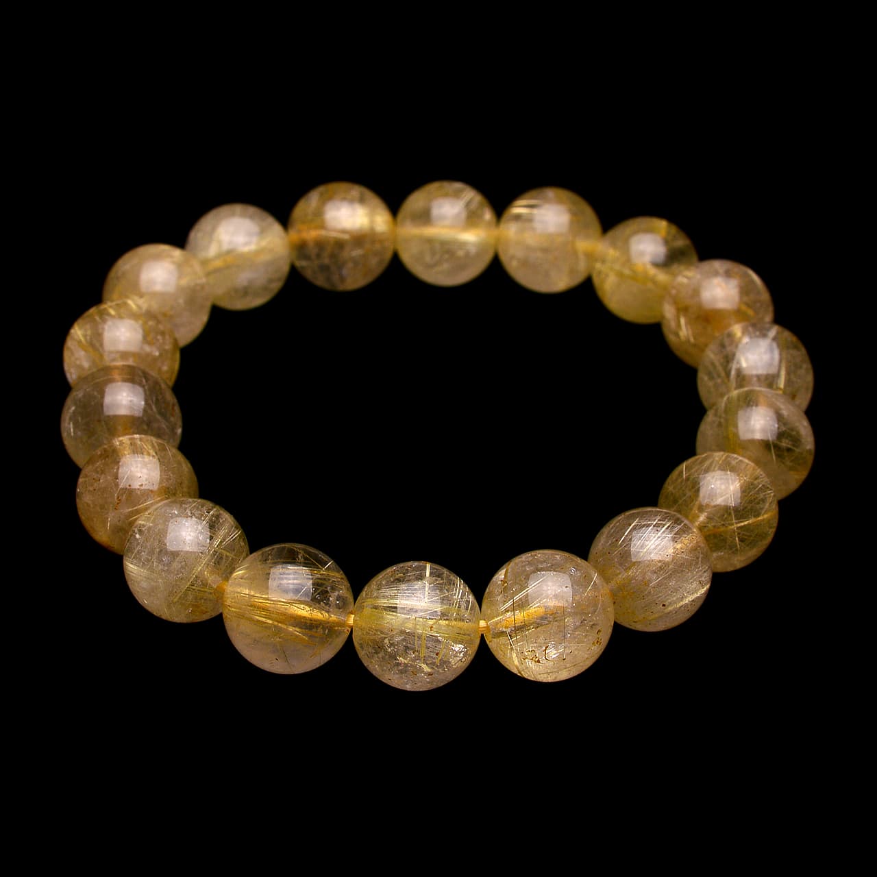 ゴールドルチルクォーツ - 11.5mm玉、サイズ17cm | 天然石ブレスレット