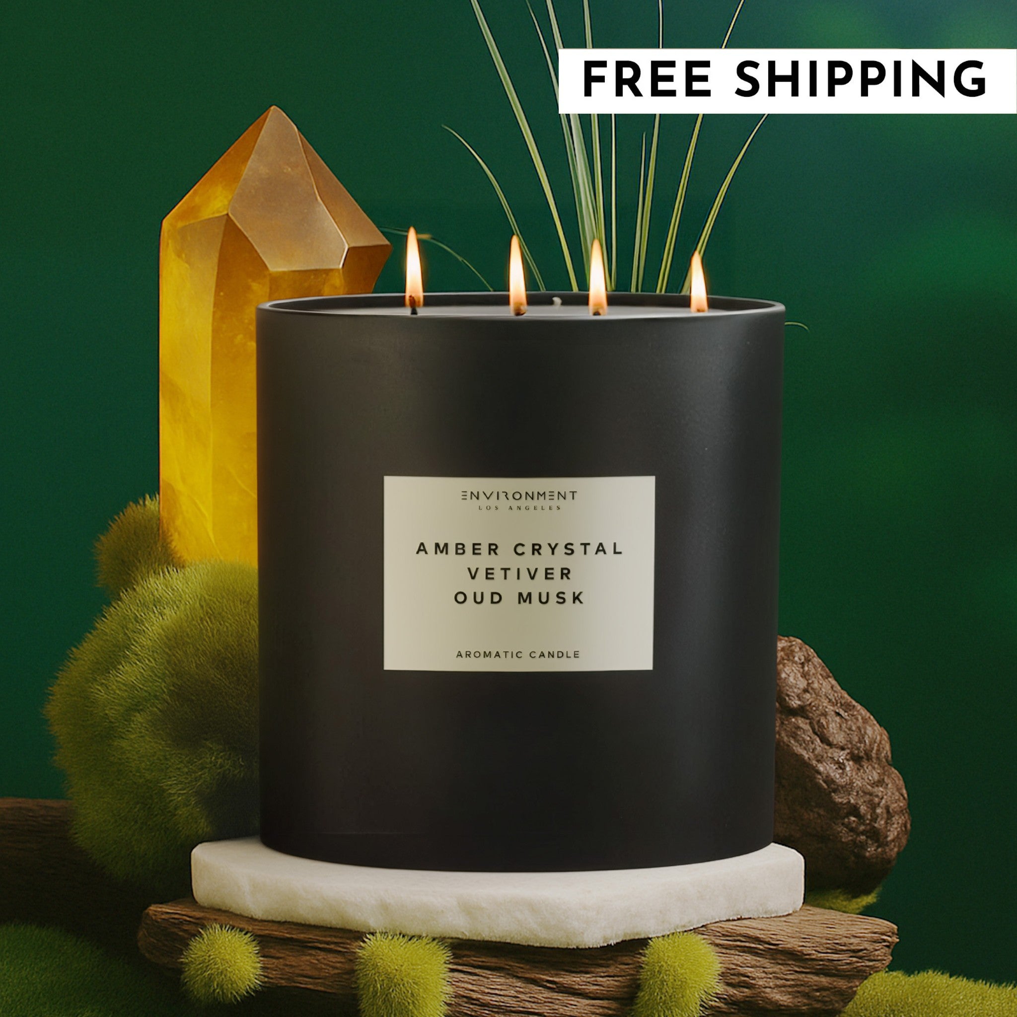 55oz Amber Crystal | Vetiver | Oud Musk Candle (Inspired by Baccarat R