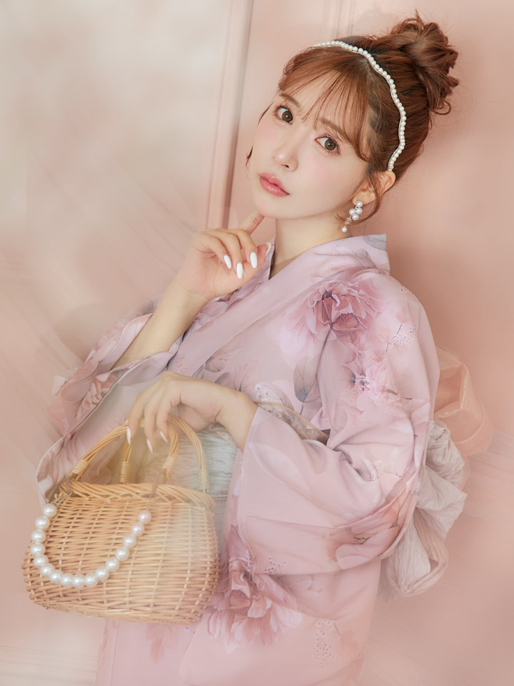 即日発送】くすみピンクアンティークフラワー浴衣【浴衣3点セット