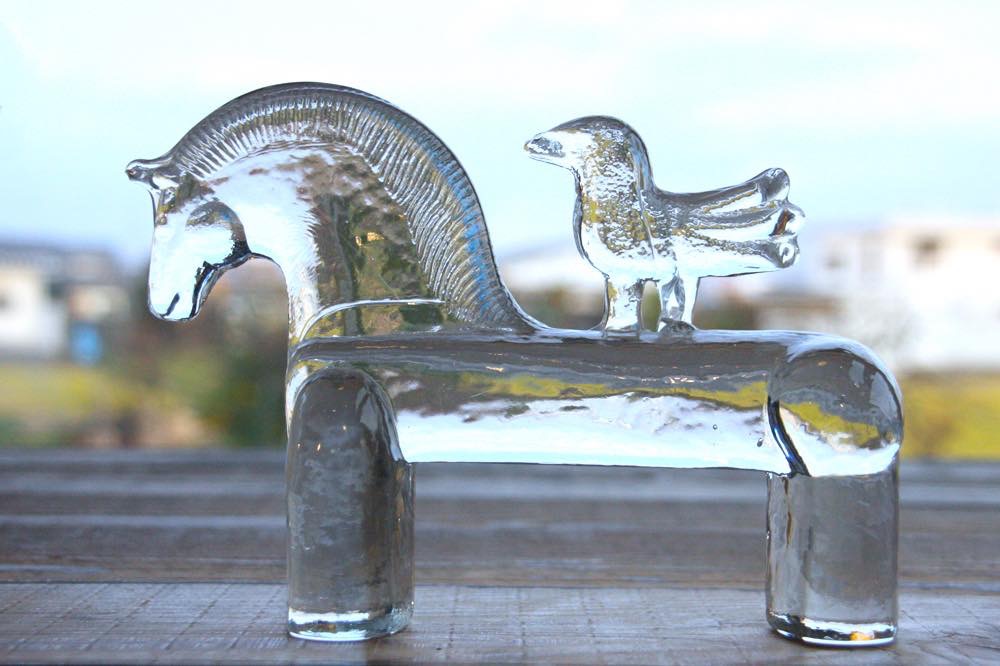 Kosta Boda/コスタボッダ/ガラスのオブジェ/ポニーと小鳥