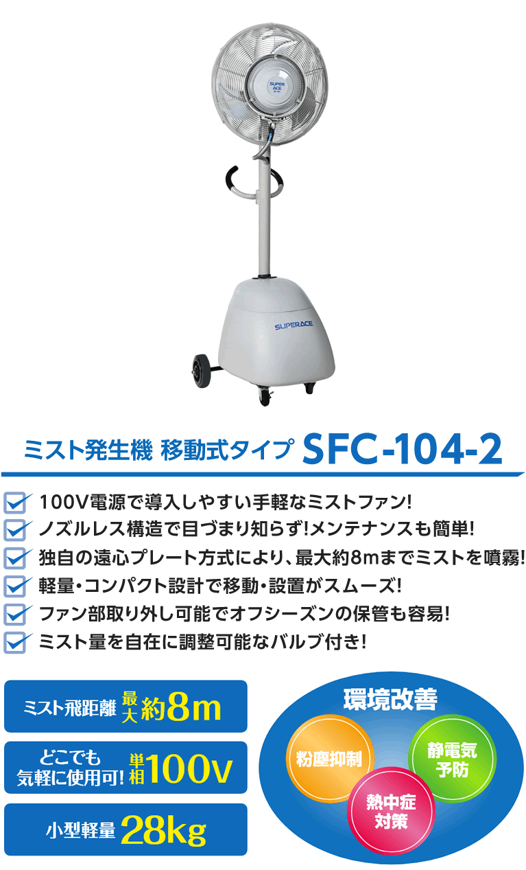 ミストファンでエコ冷却！シンプル設計&軽量コンパクト【SFC-104-2