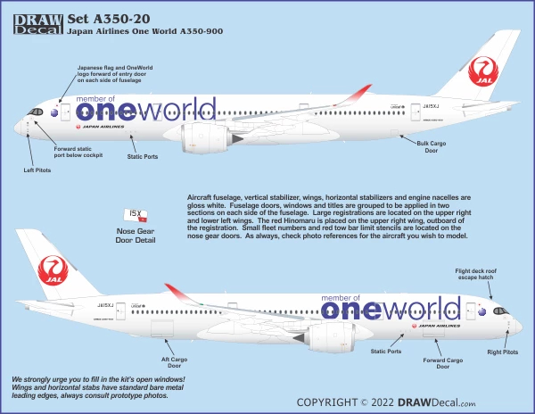 Airbus A350-900 - Japan Airlines Oneworld Draw Decal -44-A350-20