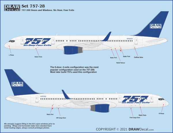 Boeing 757-200 - Doors and Windows, 6-door version Draw Decal -44