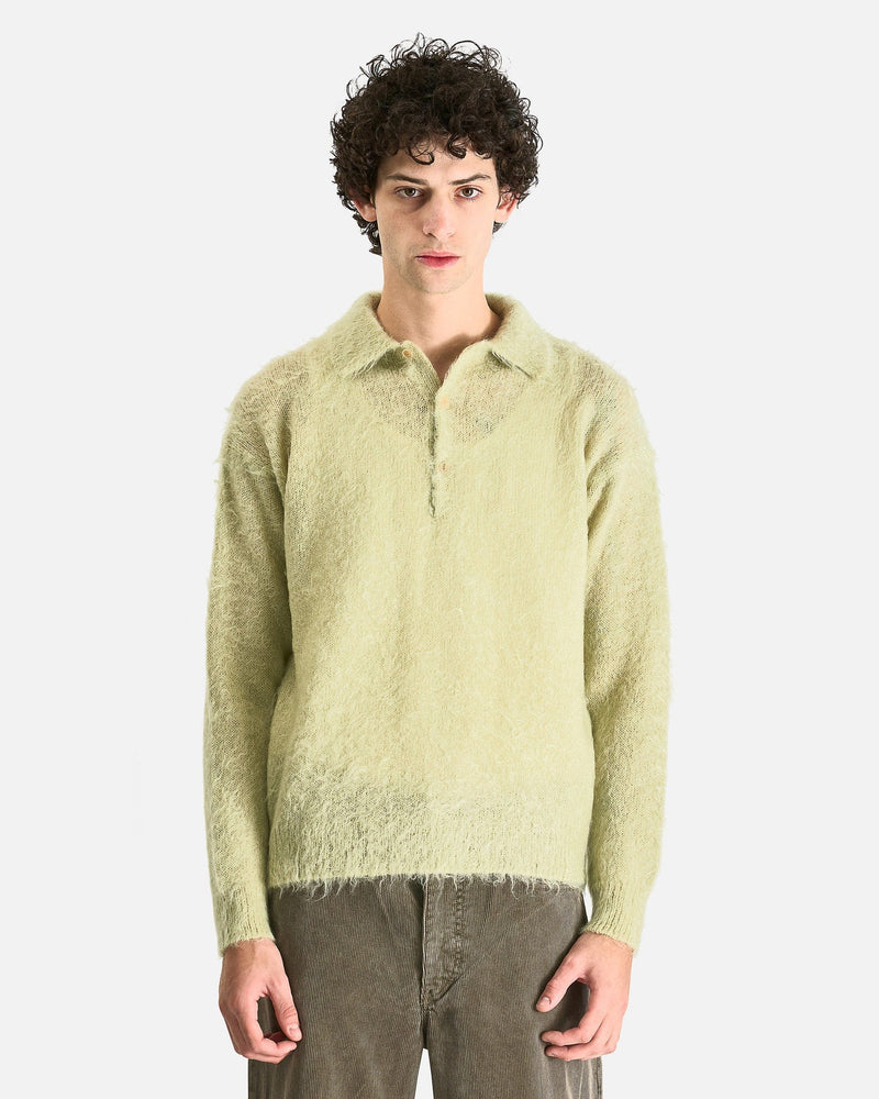 Brushed Super Kid Mohair Knit Polo in Light Khaki – SVRN