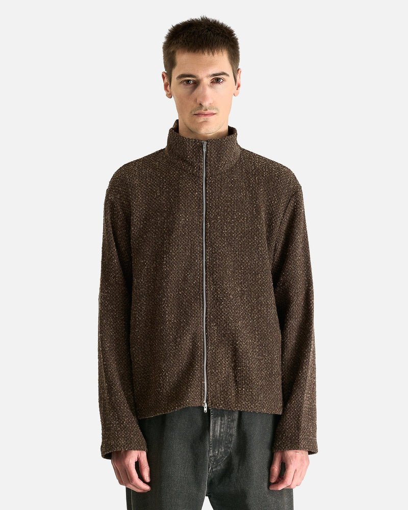 Shrunken Fullzip Polo in Brown Sparse Buckle Weave – SVRN