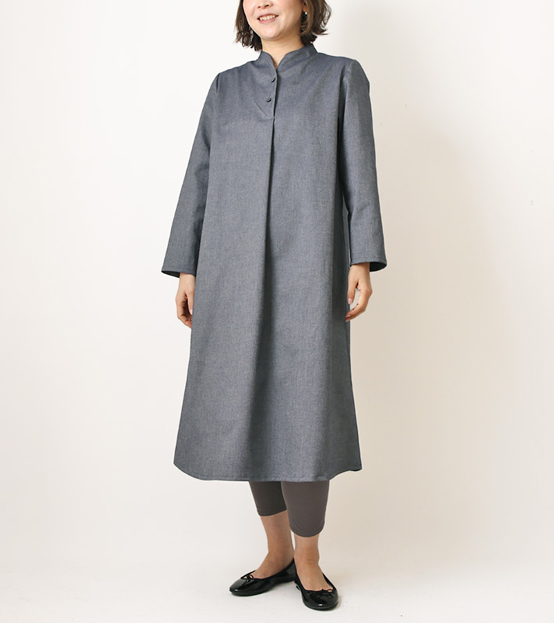 実物大型紙【No.92】立ち上がり変わり衿の中心タックワンピース(SML