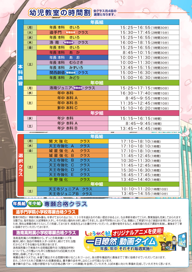 大阪府大阪市中央区本町の附属天王寺小入試のための学習塾(幼児教室