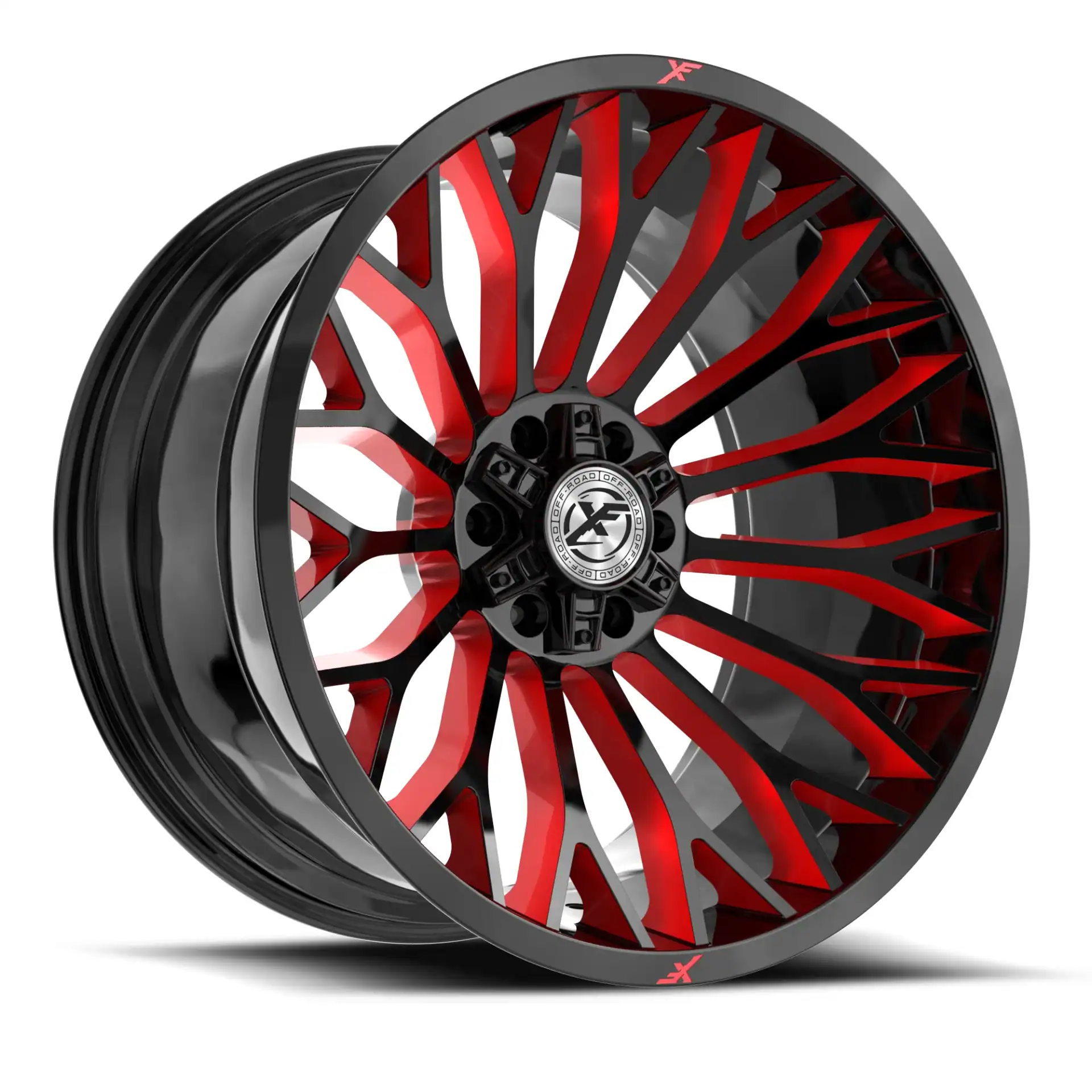 XF Offroad XF-237 Gloss Black / Red Milled - PowerHouse Wheels & Tires