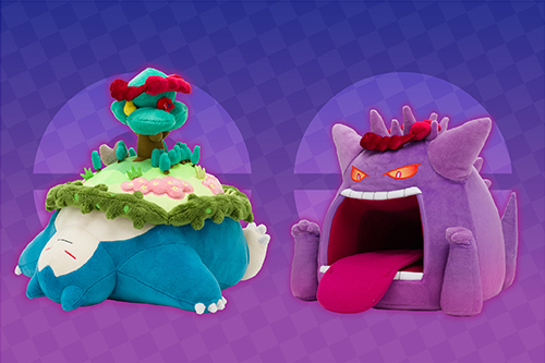 キョダイマックスのすがたのゲンガーとカビゴンのぬいぐるみが