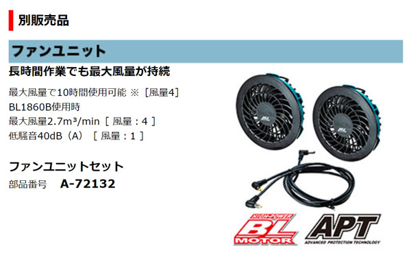 マキタ 充電式ファンベスト用ファンユニットセット - ポリッシャー.JP