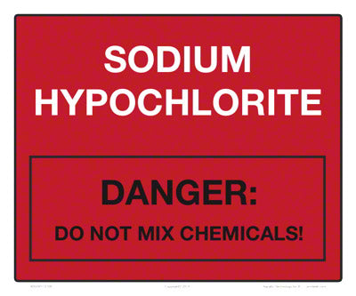 Red Sodium Hypochlorite (Danger) Tank Label 12x10 Vinyl Stick-on