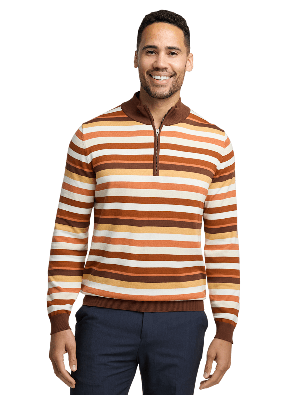 Cotton Quarter Zip Mock Neck Sweater - Brown Multi – Paul Fredrick