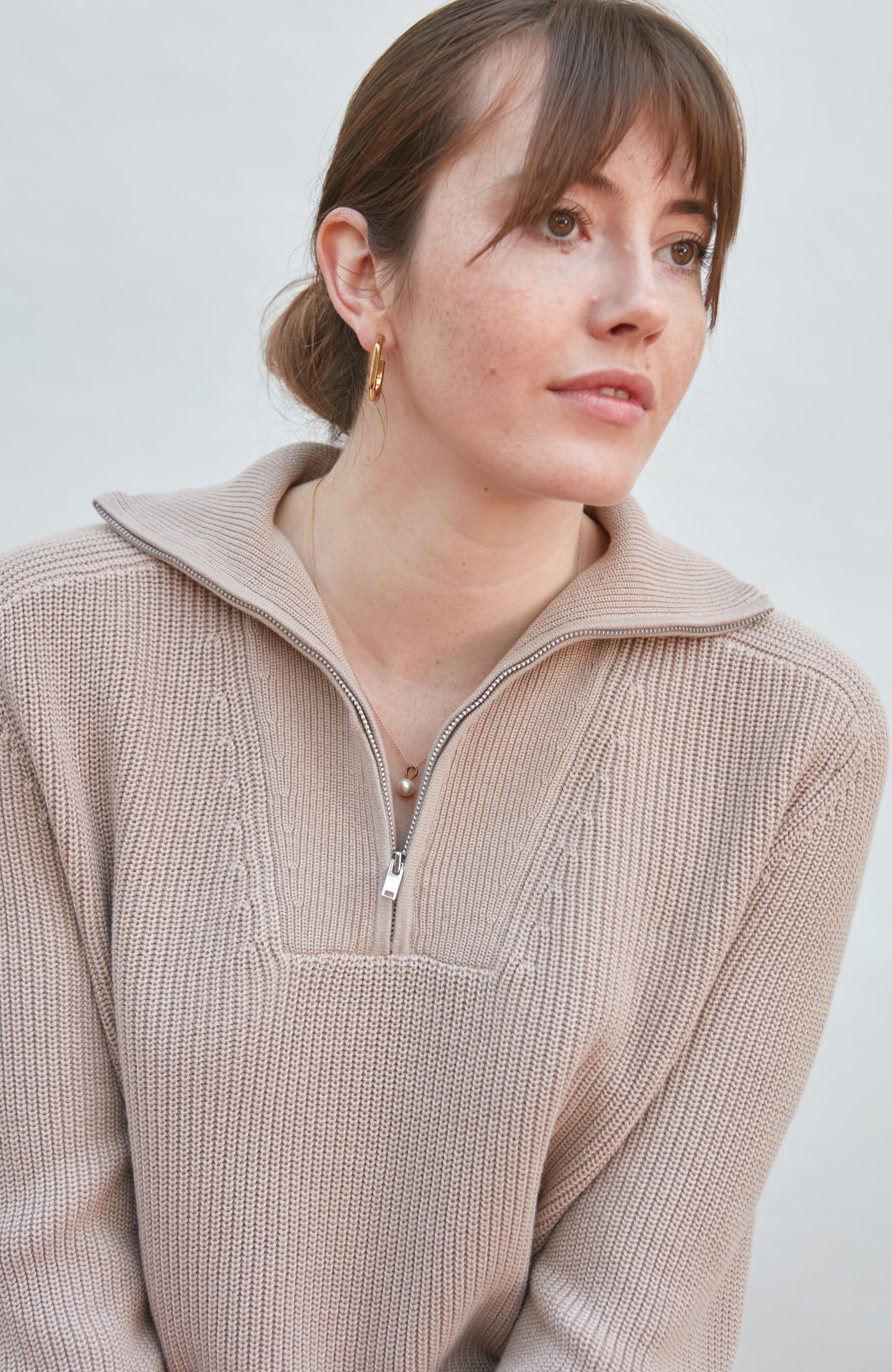 Womens Midweight Cotton Troyer Zip Neck Ribbed Jumper – Paul James