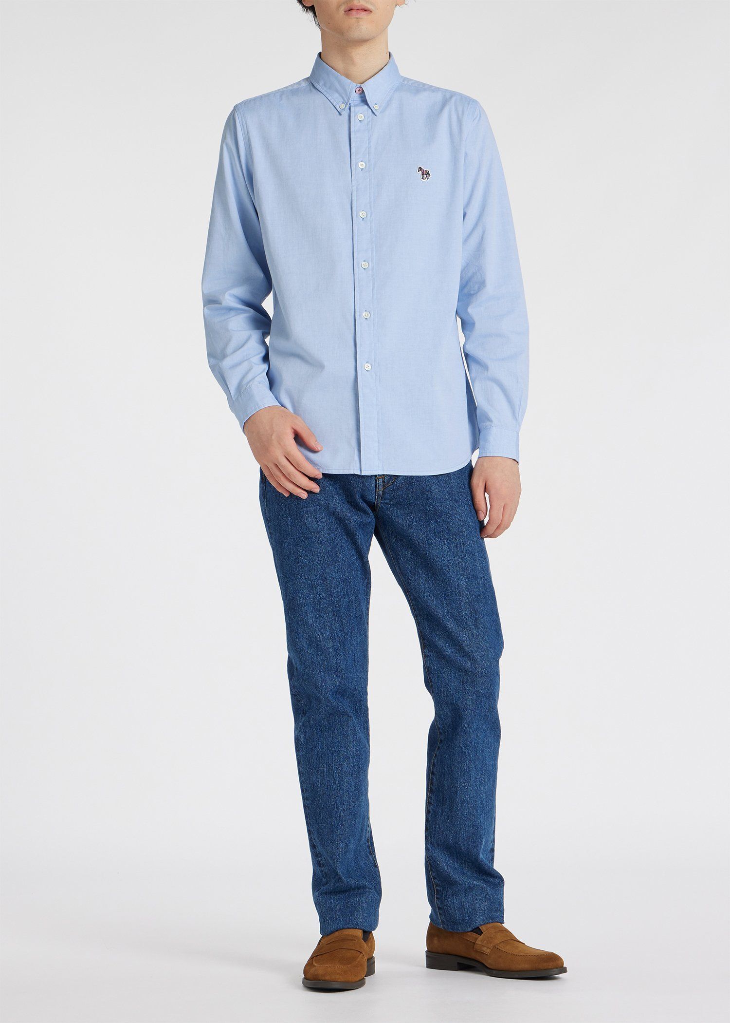 Sports Stripe Zebra” ワンポイント 長袖シャツ（ライトブルー