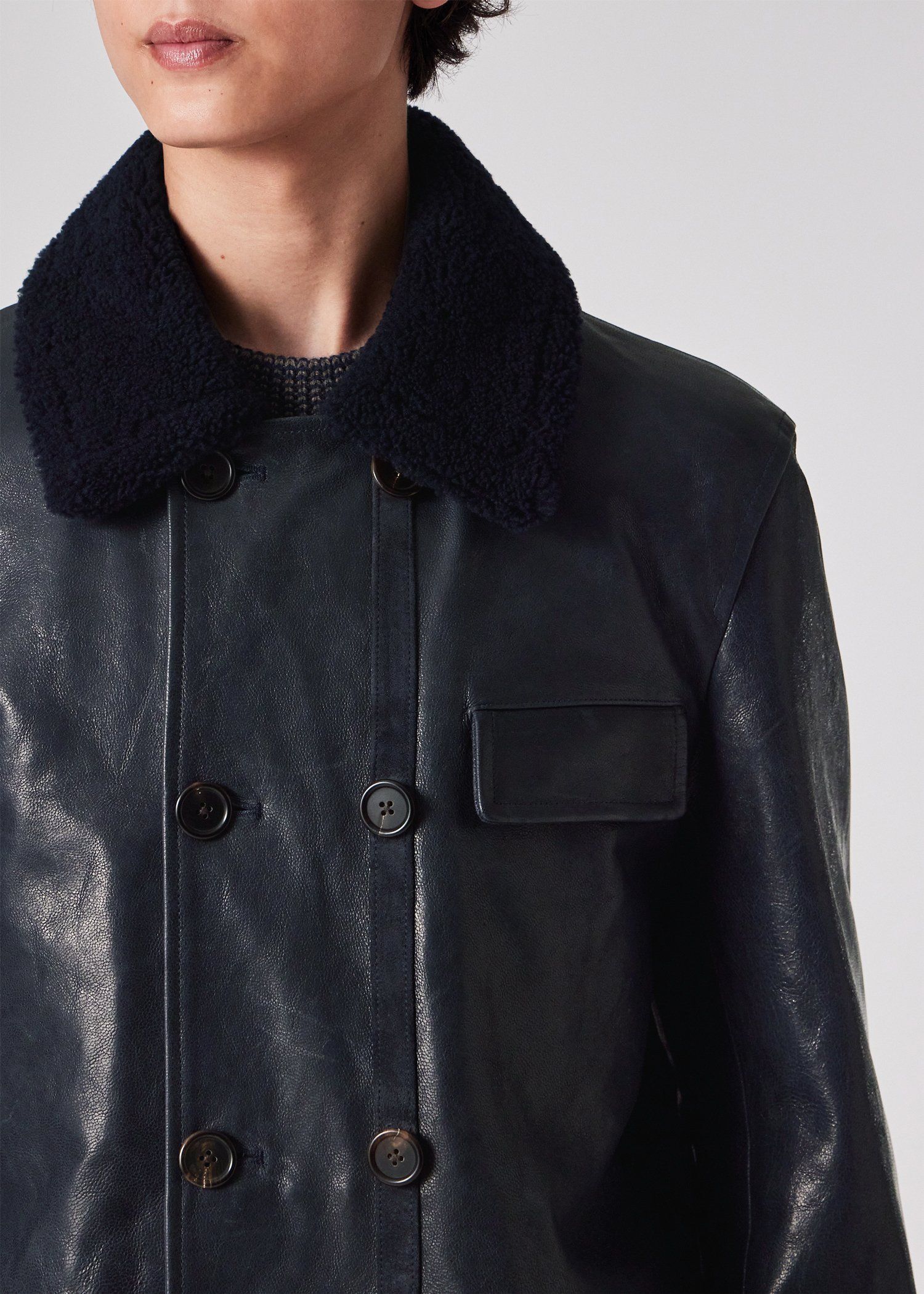 ダブルブレスト ゴートレザーブルゾン（ネイビー） ｜ポール・スミス