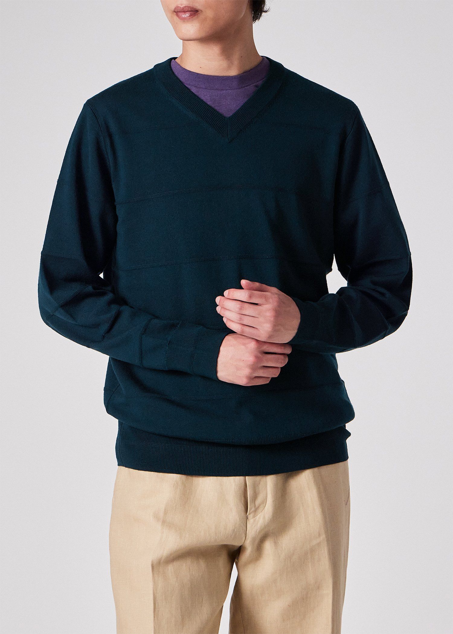 トーナルボーダー Vネックニット（ダークブルー） ｜ポール・スミス