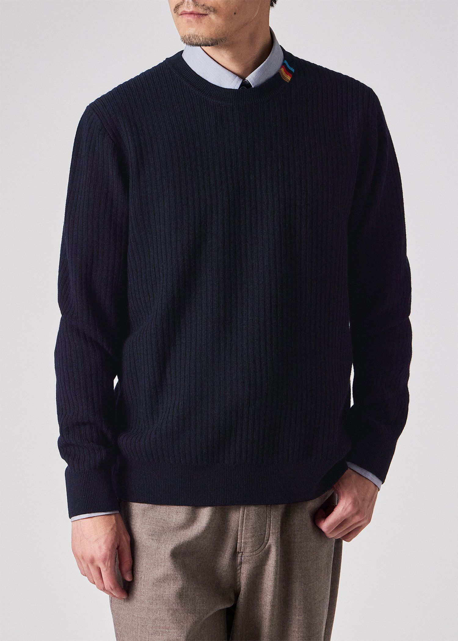 マルチカラーリブ クルーネックニット（ネイビー） ｜ポール・スミス