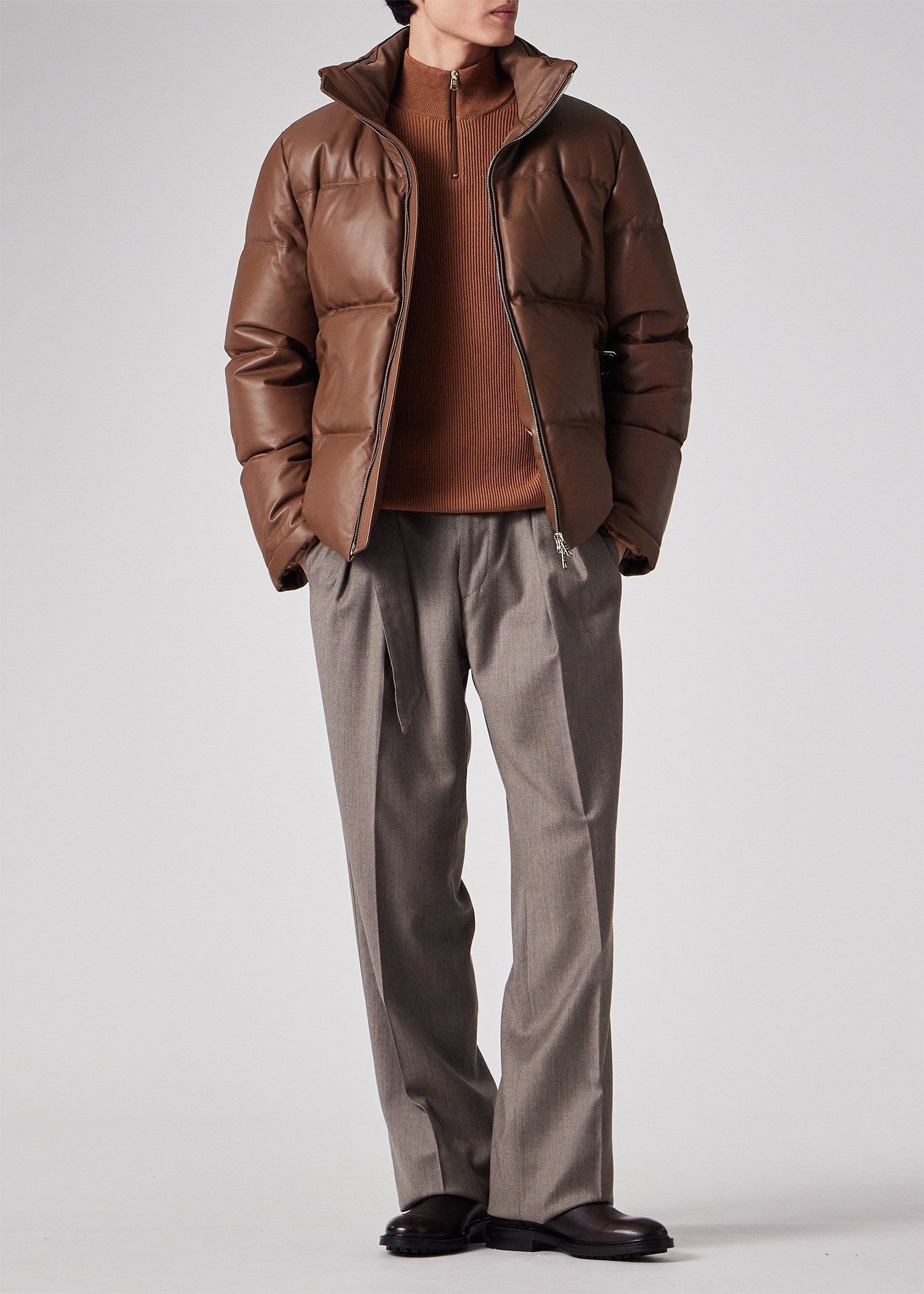 シープスキン レザーダウンジャケット（ブラウン） ｜ポール・スミス