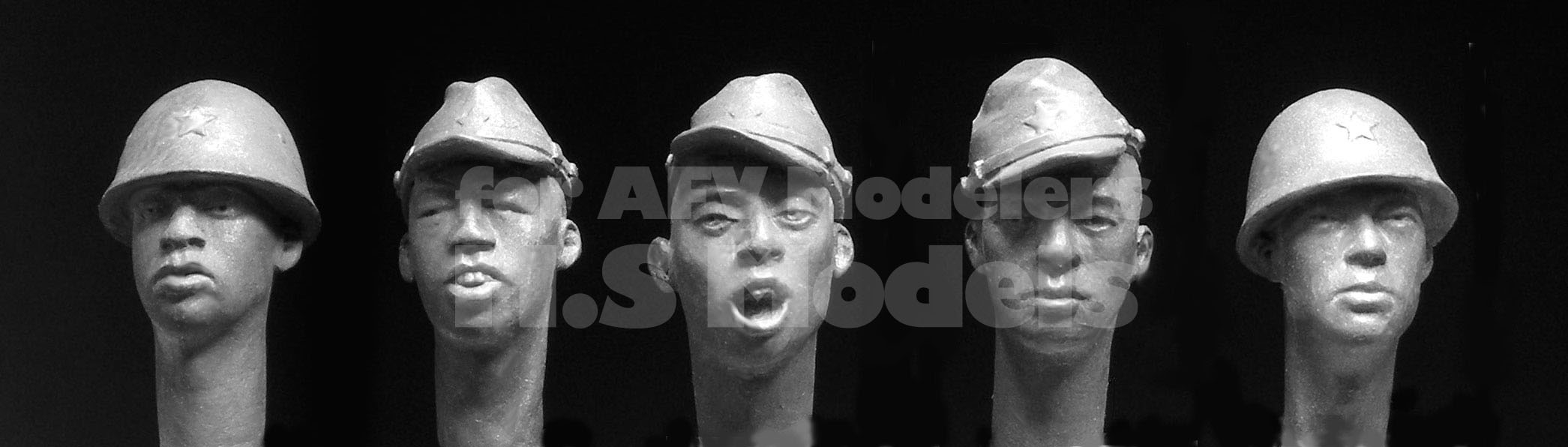 Hornet[HH44]1/35 丸刈りの中央アジア系ヘッド(5種) - Passion Models