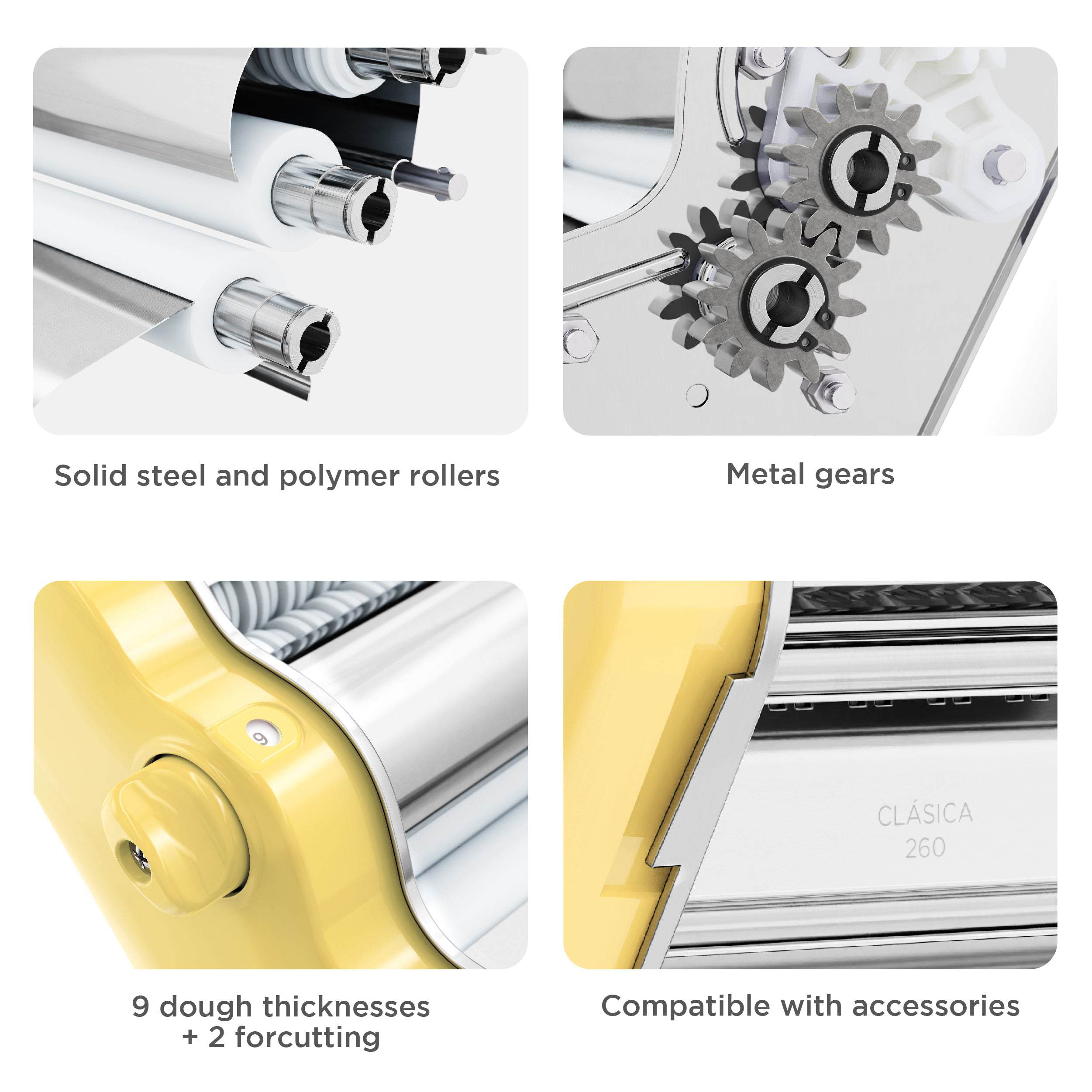 Classic 260 Yellow Pasta Maker Machine With Hand Crank And Two