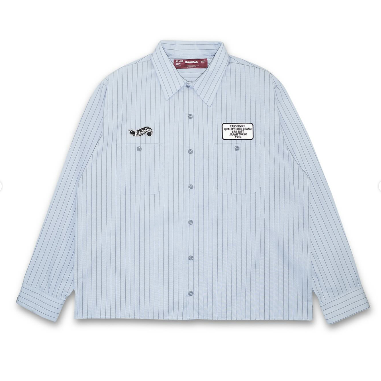 HIDEANDSEEK × CarService Work L/S Shirt (SAX STRIPE) - PEDESTRIAN