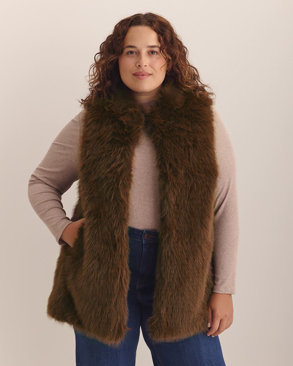 Plus Size Long Faux Fur Vest Women's Outerwear – Penningtons