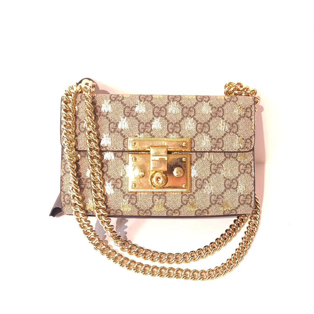 Gucci GG Supreme Monogram Bee Padlock Shoulder Chain Bag | Perlina