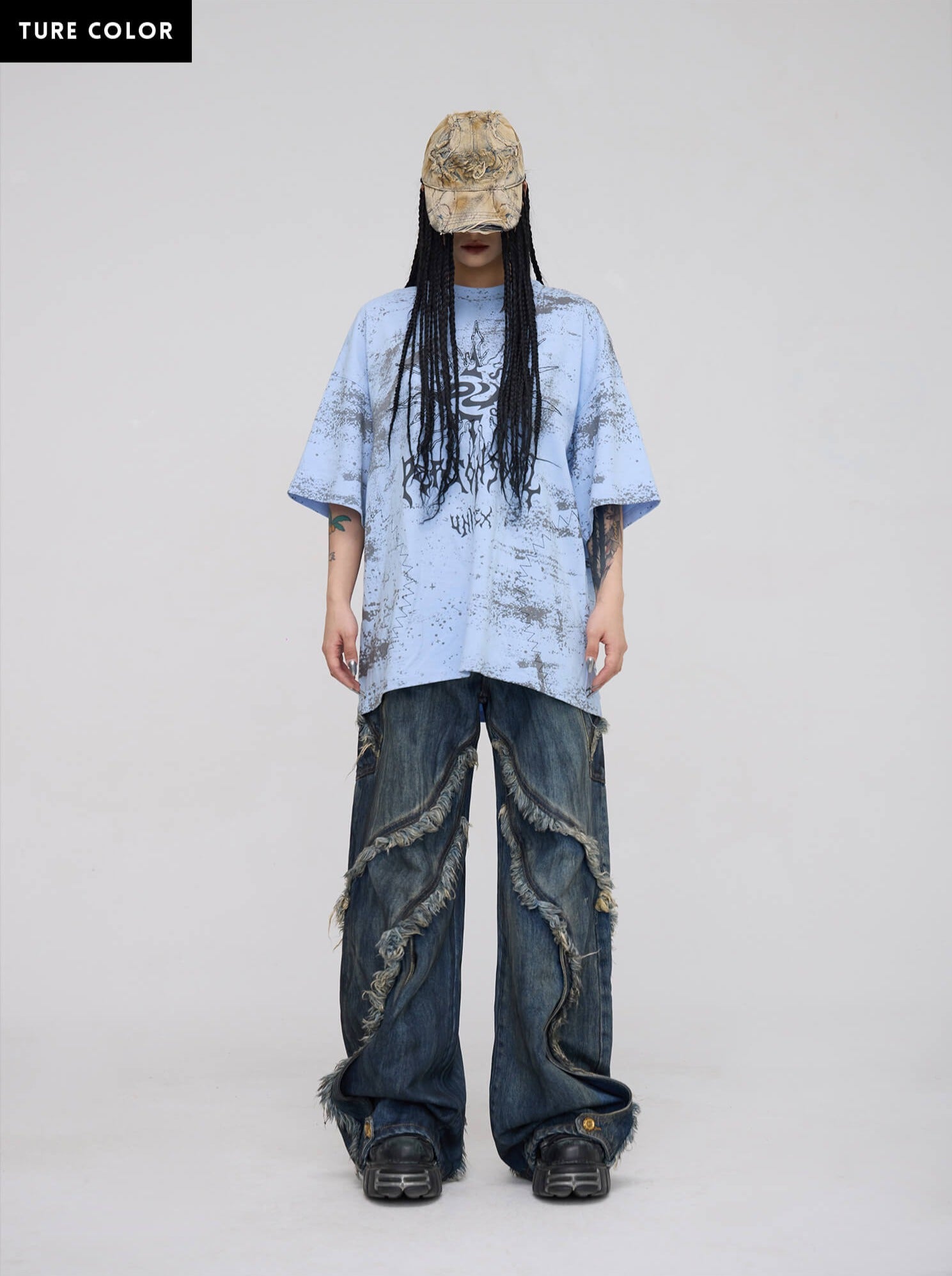 Personsoul Tie-Dye Raw-Edge Baggy Jeans - personsoul