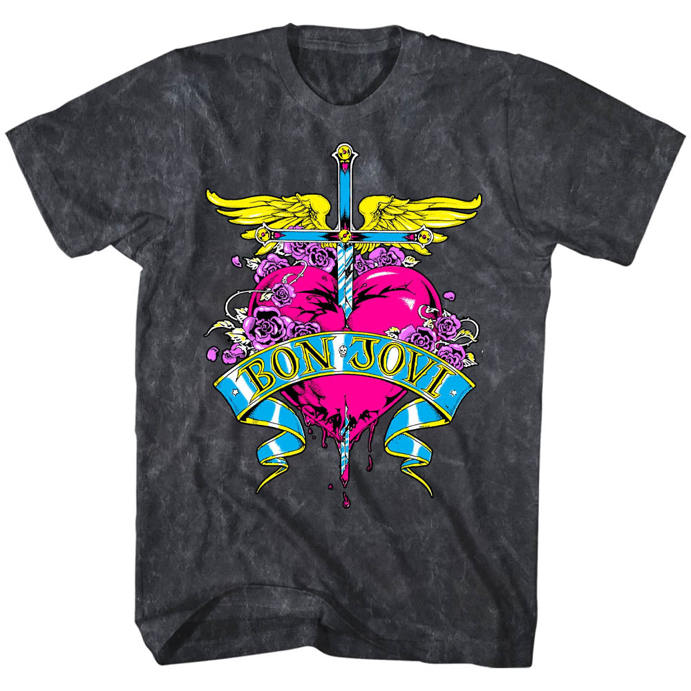 BON JOVI ボンジョヴィ - HEART LOGO / ミネラルウォッシュ / Tシャツ
