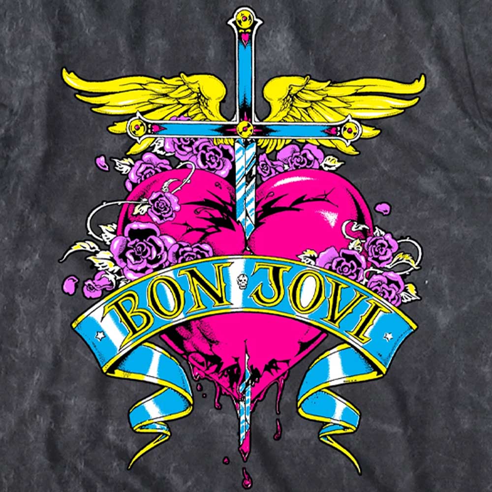 BON JOVI ボンジョヴィ - HEART LOGO / ミネラルウォッシュ / Tシャツ