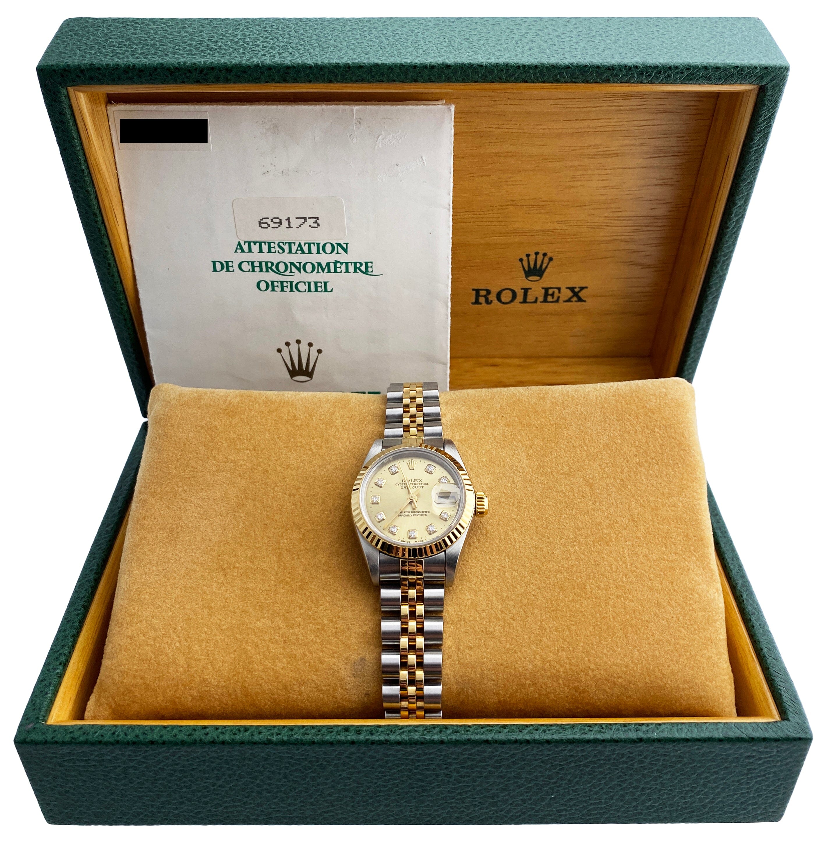 Rolex 69173 Datejust Diamond Dial Ladies Watch Box Papers – Phigora