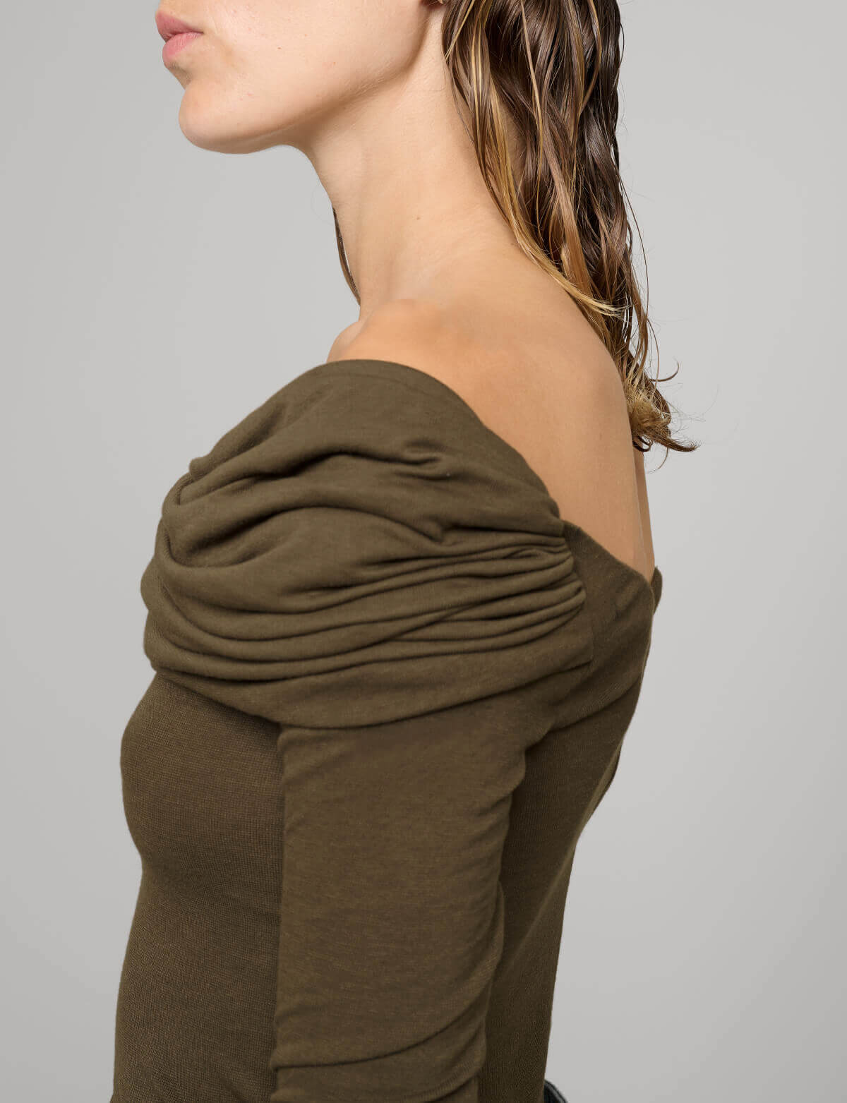 Brown Off-the Shoulder Draped Top