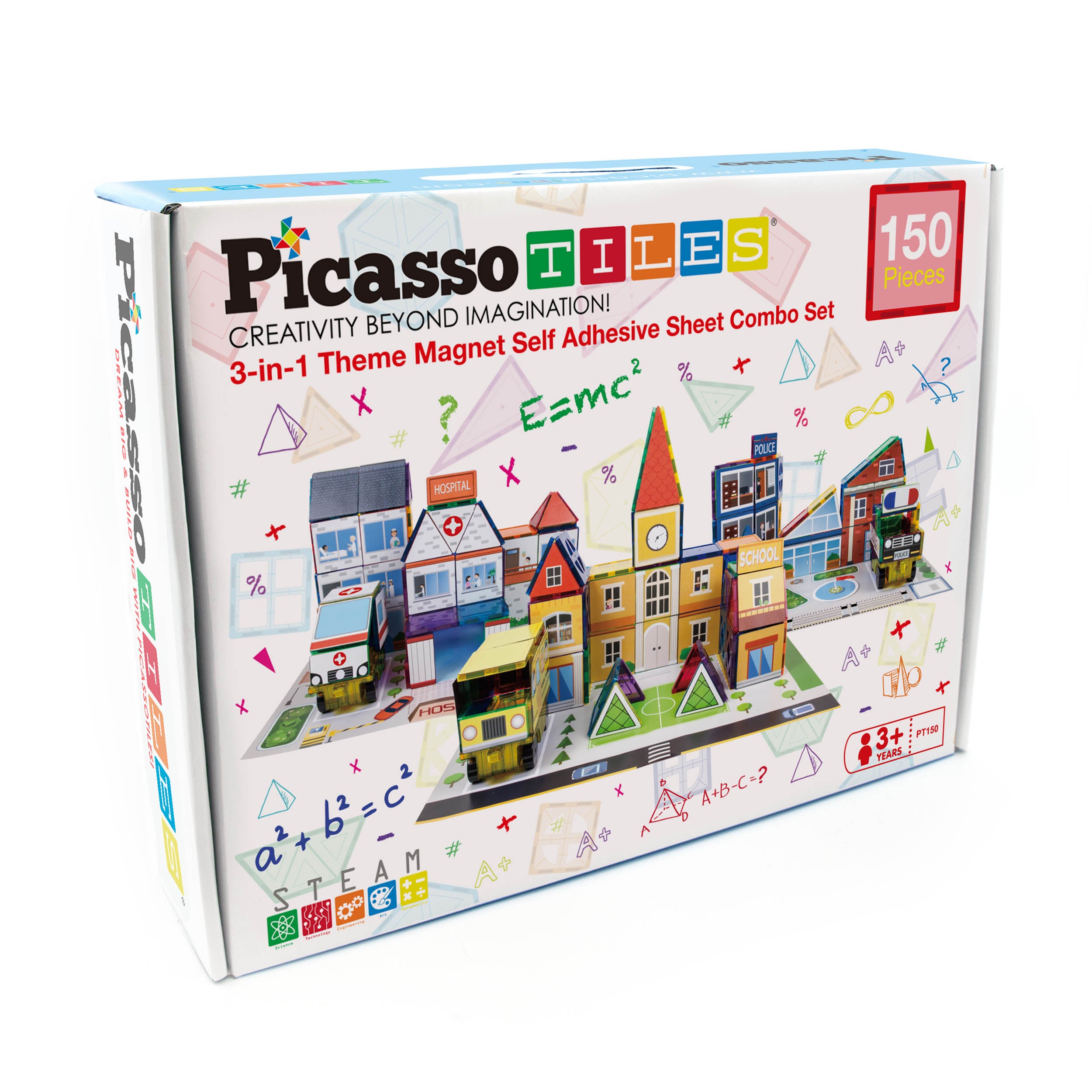 PicassoTiles Imaginative Magnet Tile Cityscape Set with Adhesive