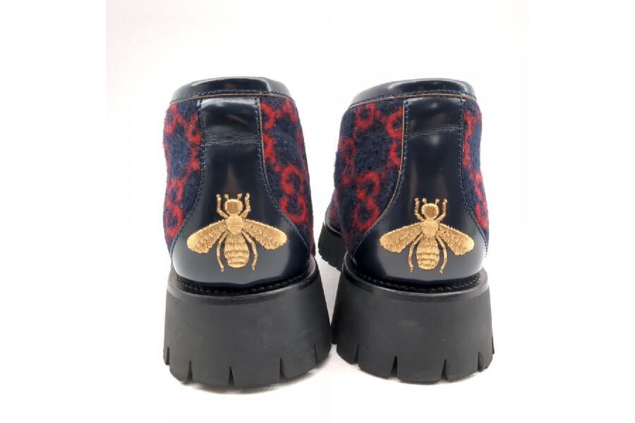 GUCCI 598315 ウールホースビットローファー ネイビー GG柄 SIZE 5 1/2