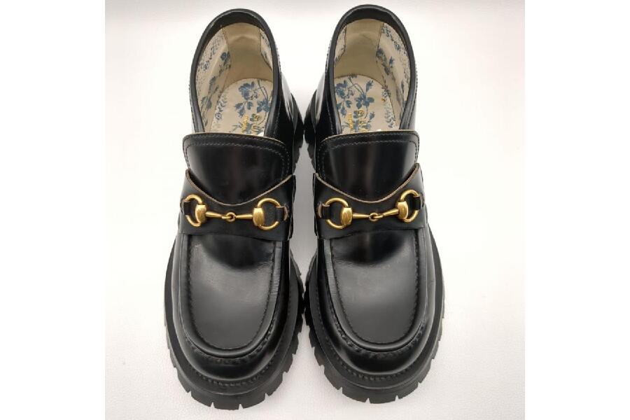 GUCCI 545280 レザーホースビットローファー ブラック SIZE 6 Bee刺繍