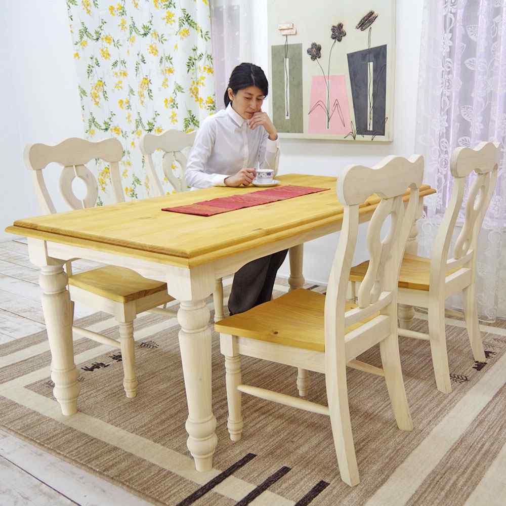 白いカントリー食卓テーブル4人掛セット