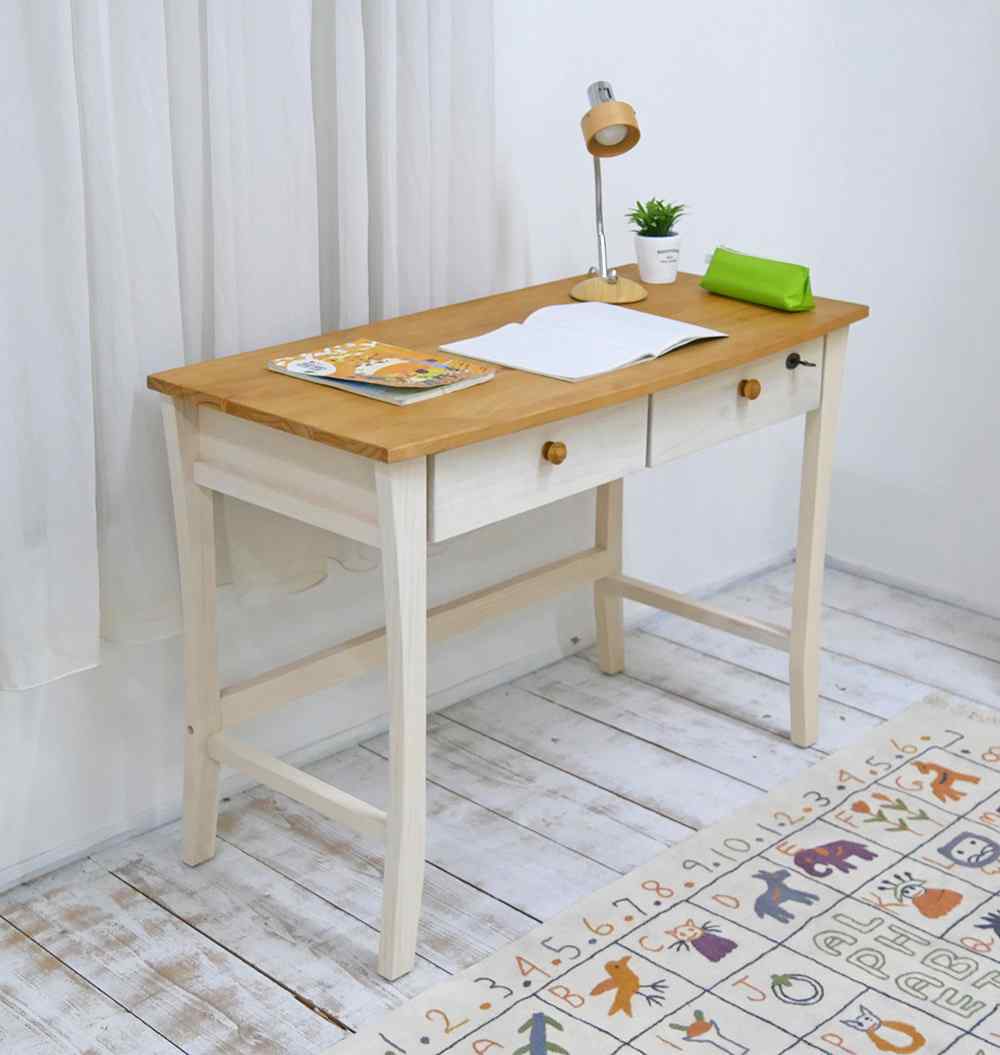 カントリーな白い机｜リモートワークデスク 白｜木製取手