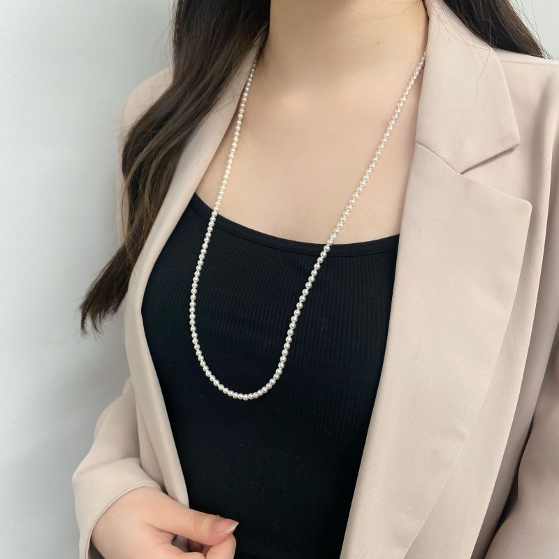 アコヤ真珠 ベビーパールロングネックレス 3.5-4mm 70cm セミラウンド