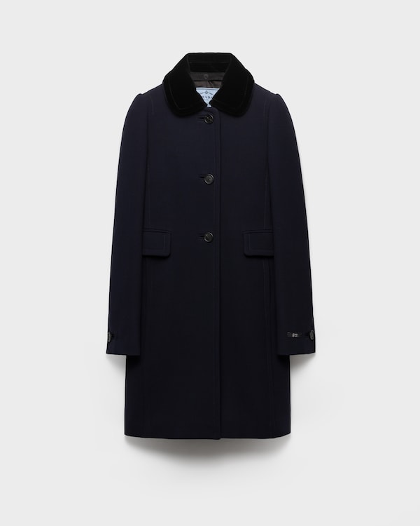 Navy Single-breasted Cloth Coat | PRADA