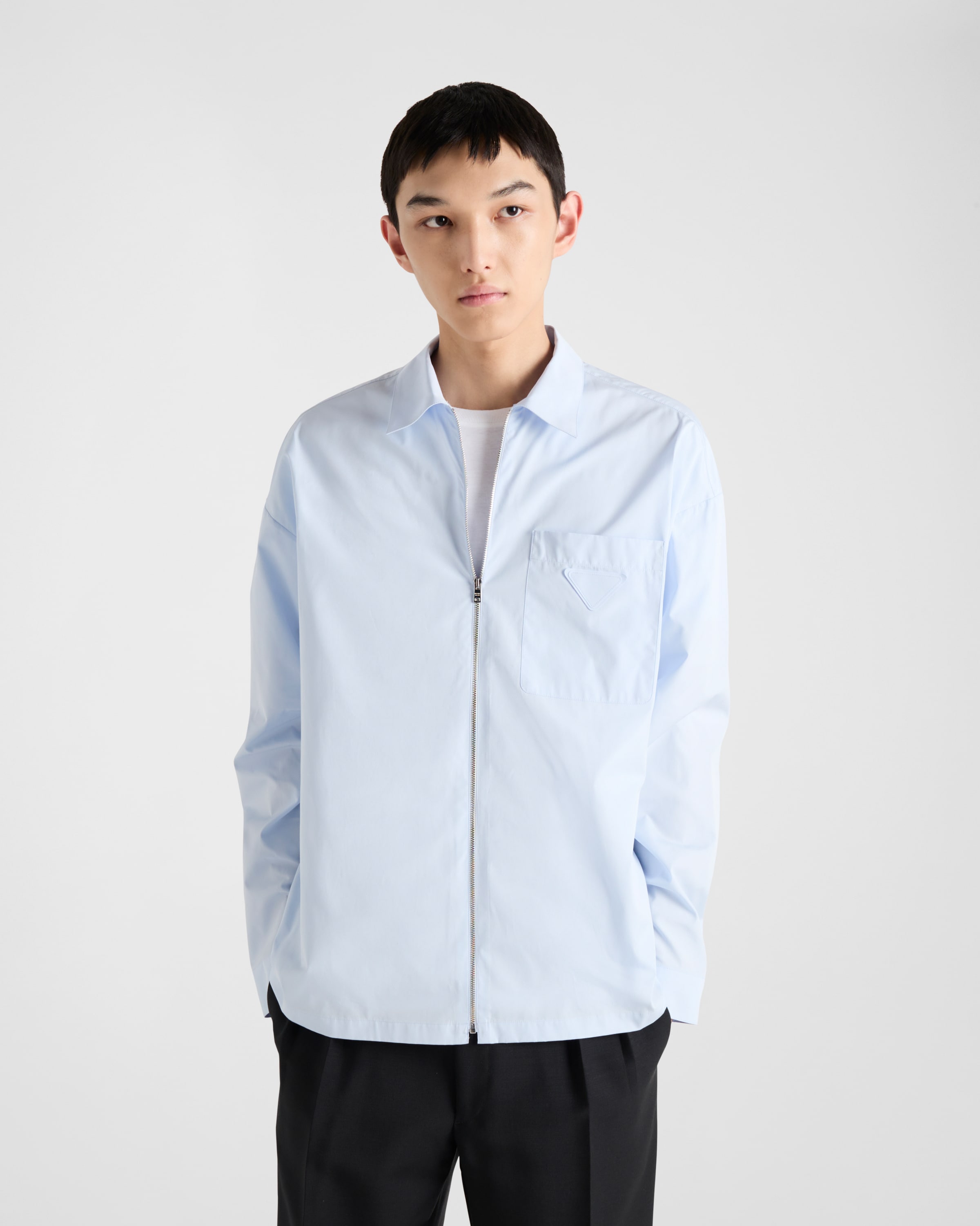 Sky Blue Cotton Zipper Shirt | PRADA