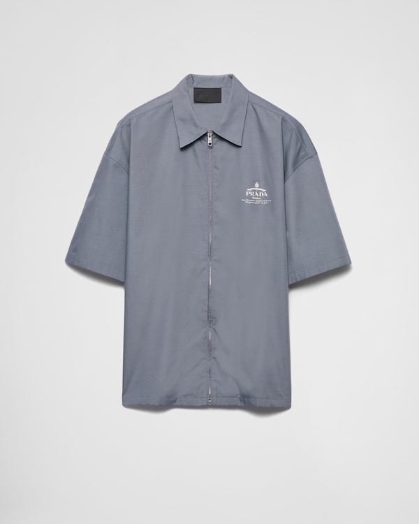 Aviator Blue Short-sleeved Technical Cotton Shirt | PRADA