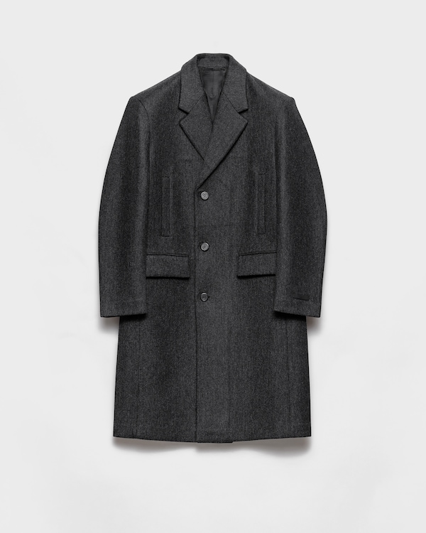 Slate Gray Single-breasted Wool Coat | PRADA