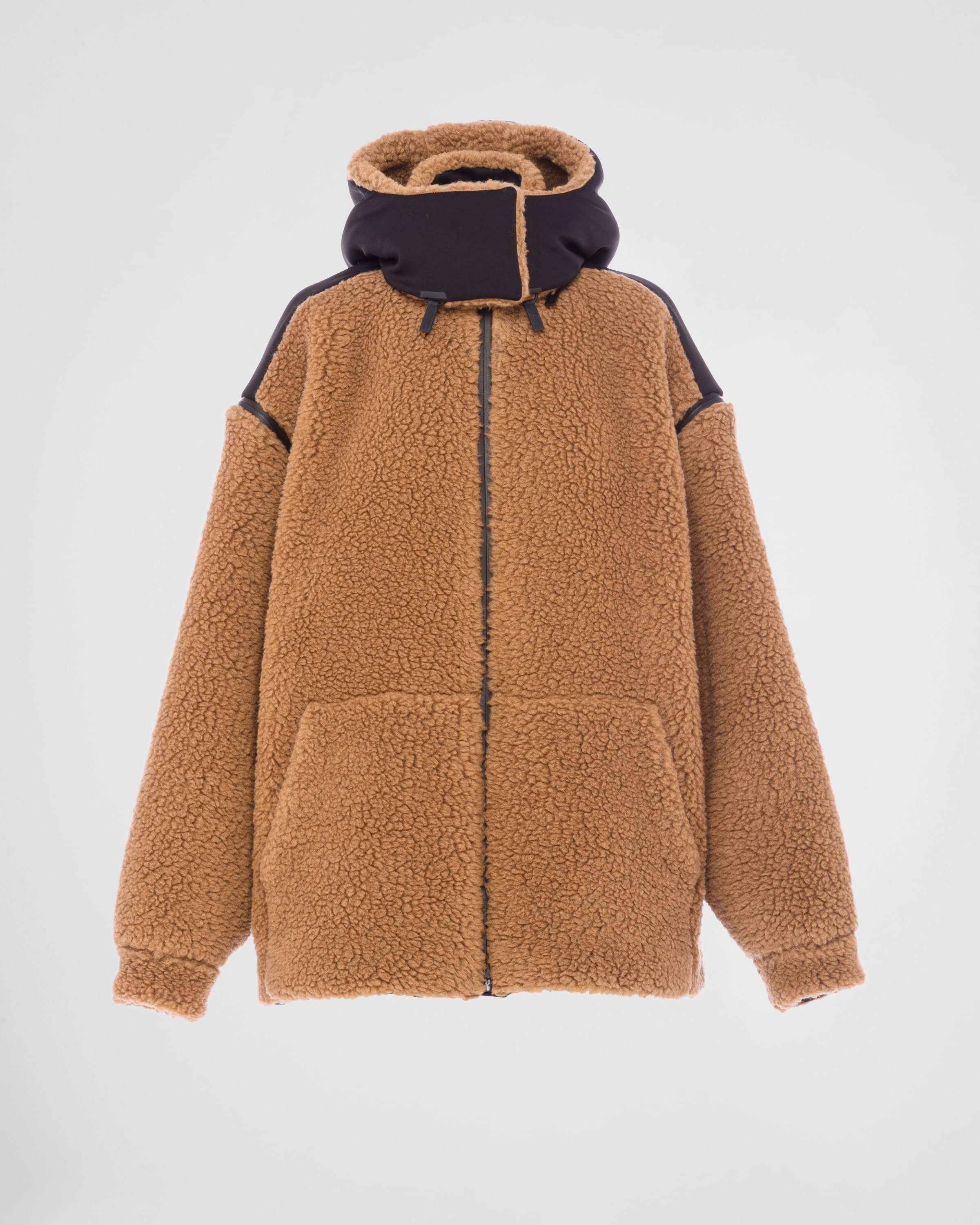 Camel/black Double Fleece And Recycled Technical Fabric Jacket | PRADA