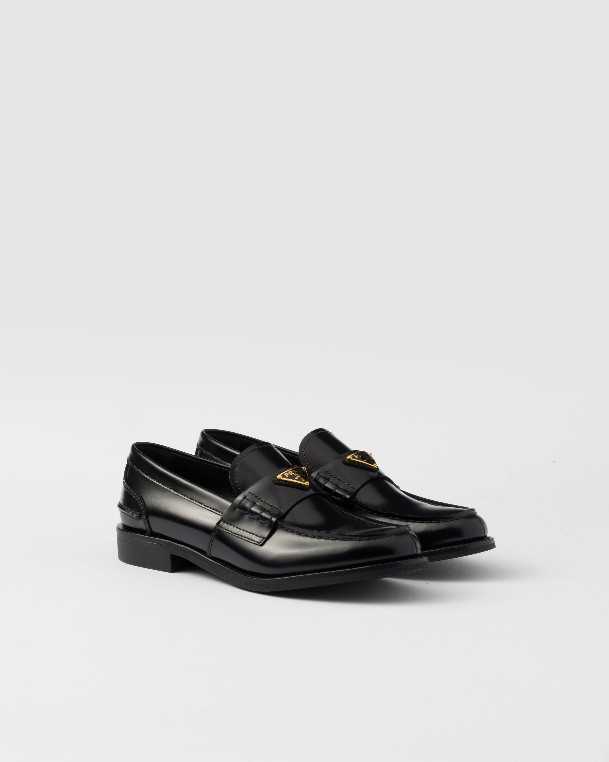Black Brushed Leather Loafers | PRADA